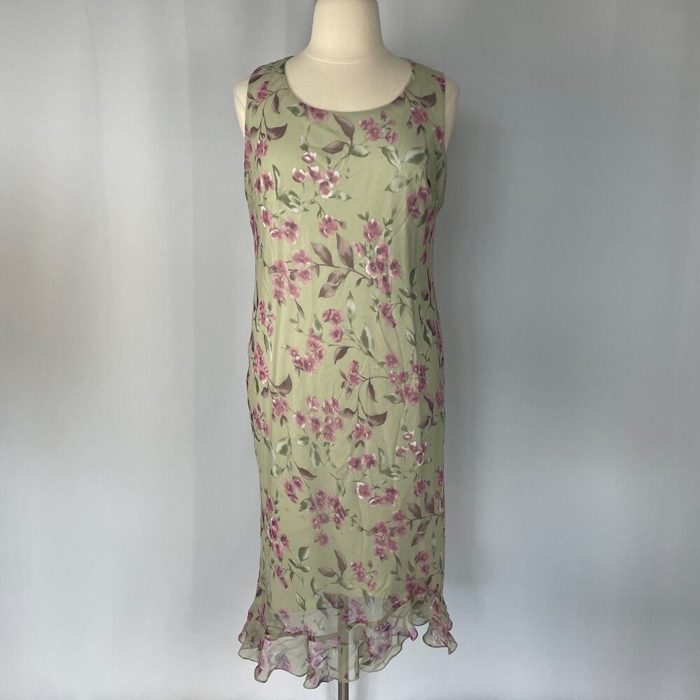Vintage Midi Dress Plus Size 18W Green Purple Floral Romantic Garden Fairy Y2K